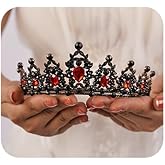 JWICOS Tiaras and Crowns for Women Gothic Crystal Queen Crown Black Baroque Vintage Tiara for Halloween Costume Birthday Party (Red Black)