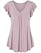 Bebonnie Flutter Sleeve Tops for Women, Ruffle Short Sleeve V Neck Curved Hemline Pleated Swing Tunic Shirts Dark Pink M