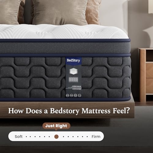 BedStory King Mattress 14 Inch, Premium Medium Firm Hybrid Mattresses with Individual Pocket Springs, King Bed in a Box for Motion-Isolation ＆ Pressure Relief, CertiPUR-US Certified, 365-Night Trial