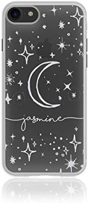 Personalised iPhone Xr Tirita Silicone Clear Soft TPU Rubber Gel Phone Case Moon Stars Constellations Galaxy Space Custom Initials