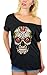 Awkwardstyles Sugar Skull Rose Eyes Off Shoulder Tops T-Shirt + Bookmark L Black