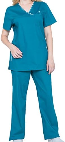 Pandamed Stretch V Neck Nursing Scrubs Set Rib Panel Women Scrubs Medical Uniforms JY1604