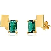 Ndocex Emerald Stud Earring for Women S925 Sterling Silver 18K Gold Plated Stud Emerald Earrings Gift For Women