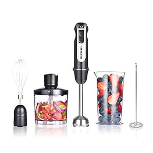 AIFEEL-Hand-Blender-800W-Turbo-ButtonLow-Noise-4-in-1-Stick-Blender-with-500ML-Food-Chopper600ML-Measuring-CupEgg-WhiskMilk-FrotherStainless-Steel-Blender-Blades AIFEEL Hand Blender 800W, Turbo Button/Low Noise, 4 in 1 Stick Blender with 500ML Food Chopper/600ML Measuring Cup/Egg Whisk/Milk Frother,Stainless Steel Blender Blades