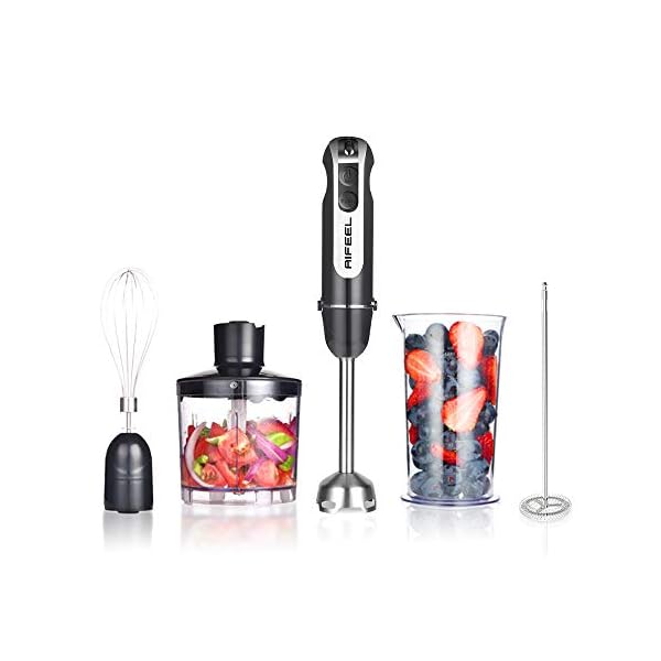 AIFEEL-Hand-Blender-800W-Turbo-ButtonLow-Noise-4-in-1-Stick-Blender-with-500ML-Food-Chopper600ML-Measuring-CupEgg-WhiskMilk-FrotherStainless-Steel-Blender-Blades AIFEEL Hand Blender 800W, Turbo Button/Low Noise, 4 in 1 Stick Blender with 500ML Food Chopper/600ML Measuring Cup/Egg Whisk/Milk Frother,Stainless Steel Blender Blades