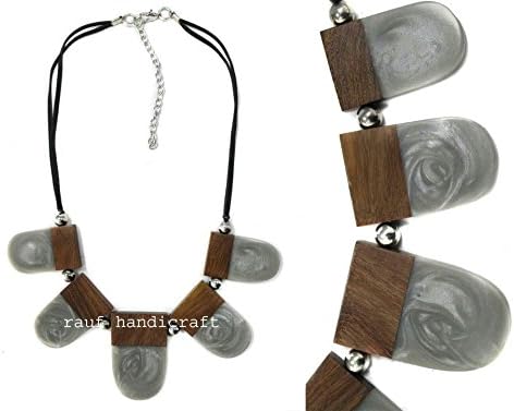 Rajasthani looking Women's Wood Metal Beaded Necklace with silver in lay