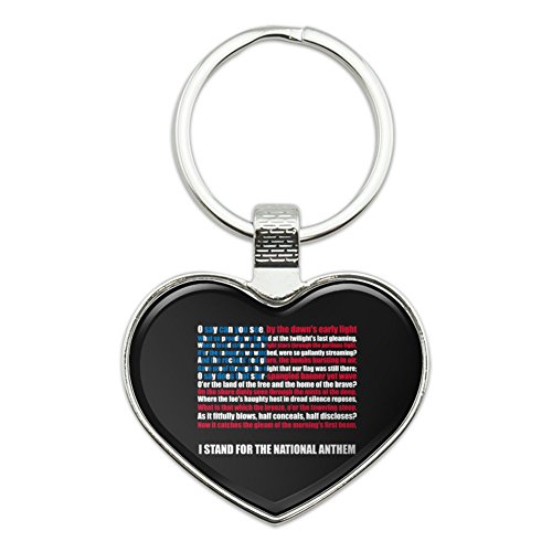 I Stand USA National Anthem Star-Spangled Banner American Flag Patriotic Heart Love Metal Keychain Key Chain Ring