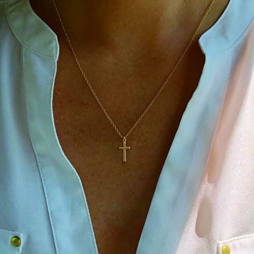 GLOQUAT Dainty Gold Cross Necklaces for Women 14K Gold Plated Satellite Bead Chain Layered Necklace Set Cross Pendant Necklace Simple Minimalist Dainty Necklace for Women Men