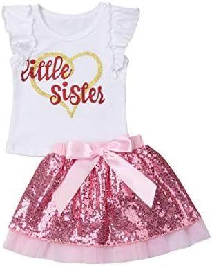Big Sister Little Sister Matching Outfits Sequin Tulle Shirt Skirt Clothes Sets