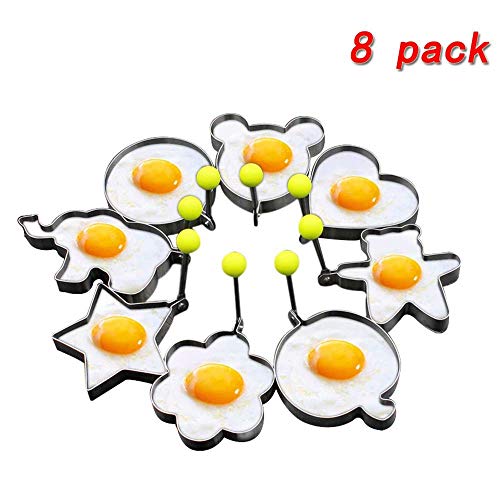 8pcs Set Fried Egg Rings Mold Non Stick for Griddle Pan, Egg Shaper Pancake Maker with Handle, Stainless Steel Egg Form for Frying Cooking
