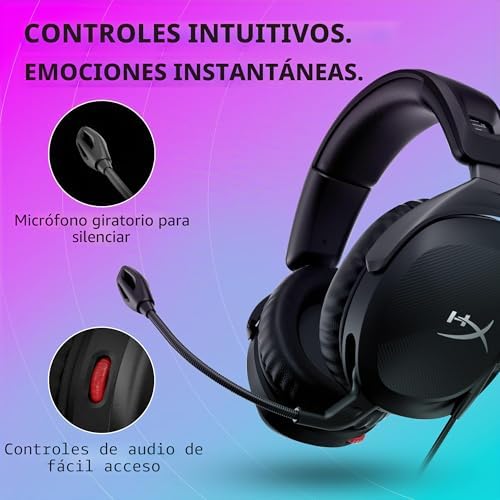 Cloud Stinger 2, Cascos gaming para PC, Drivers de 50 mm y Audio Envolvente, Giro 90º, 3.5 mm, Micrófono con cancelación de ruido - Negro