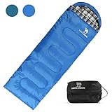 CAMELSPORTS Comfortable Attached Pillow Cotton Sleeping Bag with Compression Sack Lightweight Great for 4 Season Camping, Hiking, Traveling, Backpacking, Outdoor Activities Fits Adults, Kids