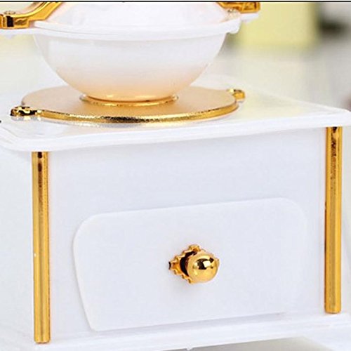 Wind up Music Box Vintage Look Music Box With Jewelry Box - Table Desk Decoration and Gift (Coffee Machine, White)