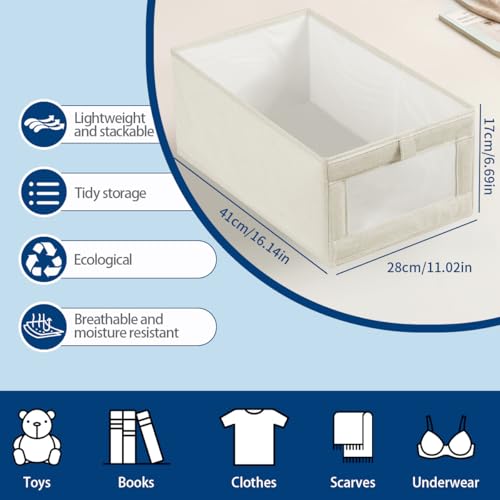 Niviy 4 x Foldable Cotton and Linen Fabric Clothes Storage Box with Transparent Window for Shelf, Laundry, Toys, Books 41 x 28 x 17 cm Beige