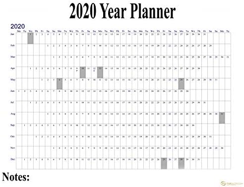 2020 Wall Calendar, Staff Holiday Chart, Planner, Wall Project Plan (Organiser)