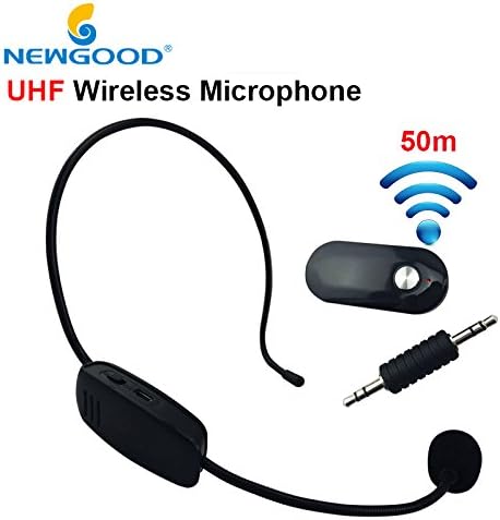 NEWGOOD Personal UHF Wireless Microphone Headset Professional Conference Headset Megaphone Set MIC for Voice Amplifier Loudspeaker,Led Blue Light Receiver and Sender (black)