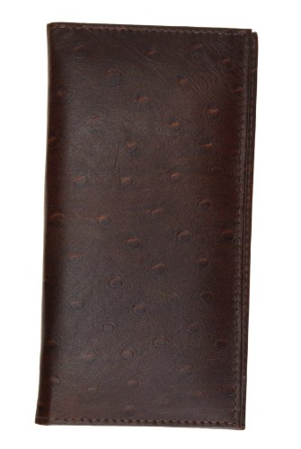 Marshal Brown Ostrich Skin Embossed Genuine Leather Checkbook Cover Case Wallet
