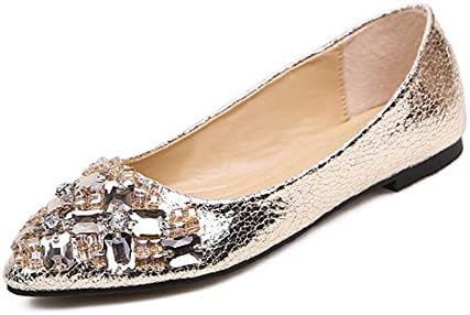 Popuus Women's Summer Fall Slip On Pointed Toe Shoes Flats Gold 7.5 B(M) US
