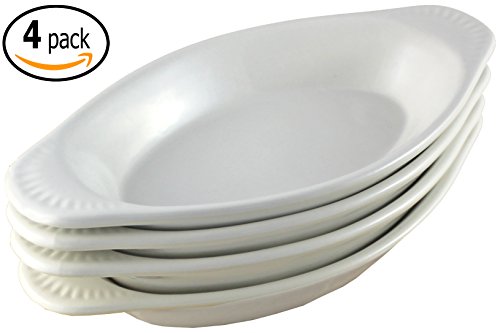 ITI Ceramic Oval Rarebit / Au Gratin Baking Dish with Pan Scraper, Set of 4 (12 Ounce, Pure White)