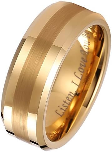 18 K Gold Tungsten Ring Brushed Center Beveled Polished Finish Edge (9)