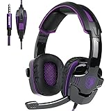 Updated Gaming Headphones,SADES SA930 Wired 3.5mm Stereo Sound Computer Gaming Headset with Microphone,Noise Isolating Volume Control for Pc/Mac/Ps4/Phone/Tablet(Black Purple)