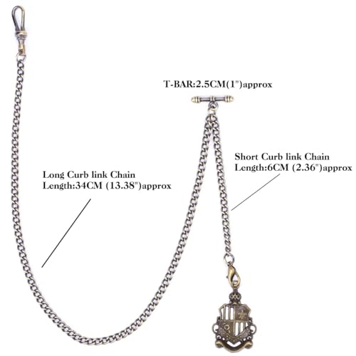 SIBOSUN Pocket Watch with Albert Chain, T Bar & Lobster Clasps, Curb Link Chain, 2 Hooks, Antique Life Tree Pendant Design Charm Fob
