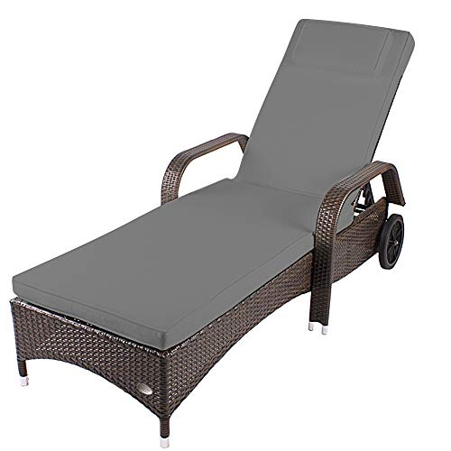 RS Trade Sonnenliege Toscana Braun/Grau - Outdoor Liege mit beständigem Poly-Rattan-Geflecht - verstellbare Rückenlehne - Armlehnen & breite Liegefläche - inkl. Kopfteil und Auflage