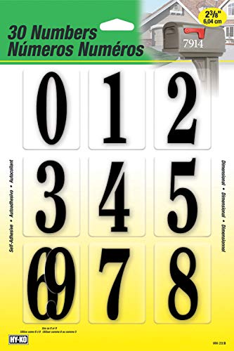Hy-Ko Products MM-200B Self Adhesive Molded Plastic Numbers 2.375" High Black 30