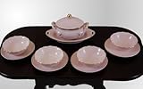 Gift SET Princess Pink Service for 4 Dish Set Complete With Soup Tureen Four Plates and 4 Bowls. Designed for 18 Inch American Girl Dolls Kitchen and Food Accessories.