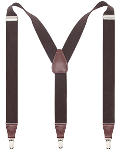 Bioterti Men's Y-shape 1.4 Inch Suspender -3 Metal Clips, Elastic Straps (Coffee)