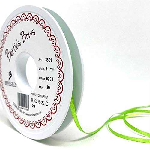 Berisfords Ribbon, Polyester, Green, 30m x 3mm