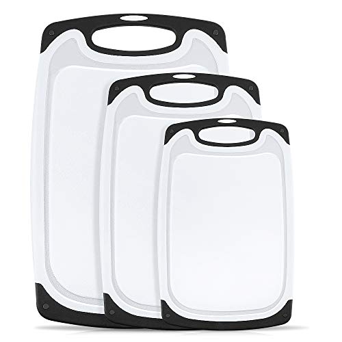Plastic Cutting Board,oobest 3 Piece Chopping Board Plastic Cutting Board Set with Non-Slip Feet and Deep Drip Juice Groove -Dishwasher safe -Decorated your kitchen(Black)