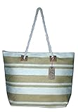 Large Zipper Top Stripe Straw Look Beach Bag Tote - 20