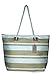 Large Zipper Top Stripe Straw Look Beach Bag Tote - 20"x15"x6"