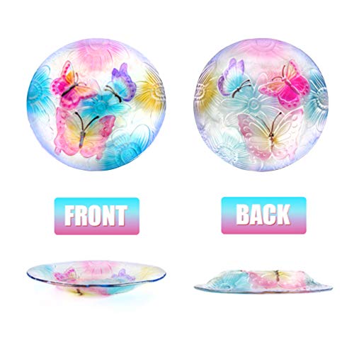 HONGLAND Birdbath Outdoor Bird Feeder Glass Butterfly Bowl for Garden with Metal Stand Decor for Patio,Backyard,Porch - Thumbnail 2
