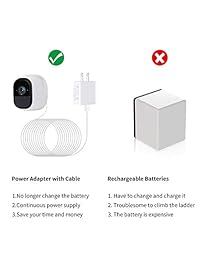 Alertcam adaptador de corriente para cámara de seguridad NETGEAR Arlo (reemplaza CR123A), con cable impermeable de 24.6 ft, alimentación continua de su Arlo, no compatible con Alro Pro y Arlo 2