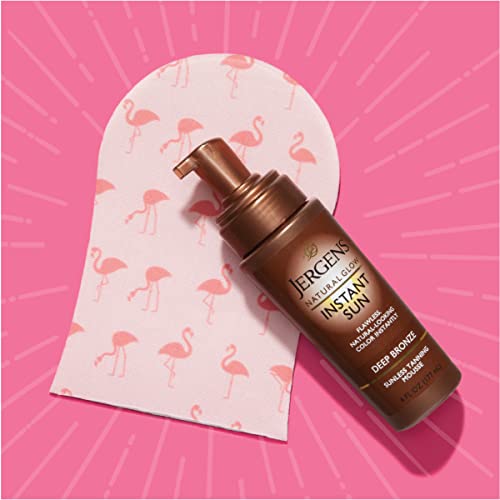 JERGENS NATURAL GLOW INSTANT SUN BODY MOUSSE, SELF TANNER FOR DEEP BRONZE TAN, SUNLESS TANNING BODY BRONZER FOR NATURAL LOOKING COLOR INSTANTLY, 6 OZ
