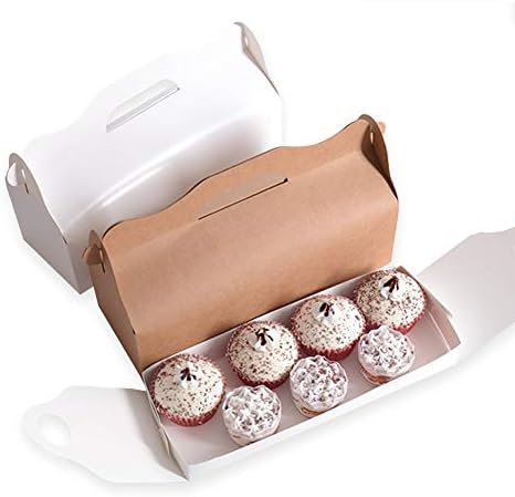 Lvcky 2Pcs Elegent Kraft Cake Boxes Cupcake Wrapper Macaron Bakery Party Gift Box with Ribbon Handle Large Kraft Cardboard（Kraft Cardboard ）