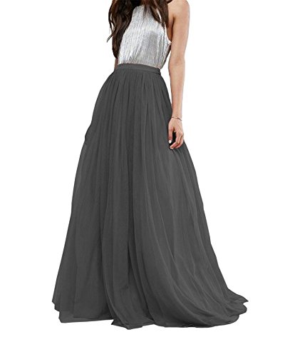 Women Wedding Long Tulle Skirt Dress Bridal Bridesmaids Floor Length High Waisted Maxi Tutu Party Dress (Black, Medium)