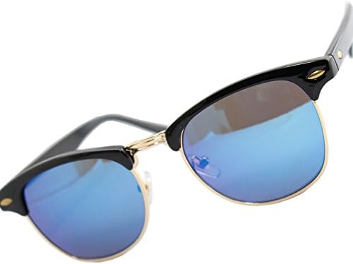 Eight Tokyo (Japan Import) TY2994-1 Men's UV Cut Browline Type Mirror Lens Sunglasses Black Gold/Blue Mirror