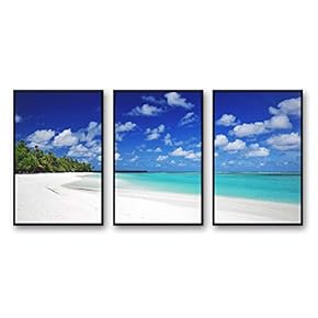 Framed Canvas Wall Art for Living Room, Bedroom Ocean Sea Beach Canvas Prints for Modern Home Decoration Ready to Hang - 16"x24"x3 Panels