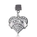Inspired Silver Spain Pave Heart Memory Charm Fits Pandora Bracelets & Compatible with Most Major Brands such as Chamilia, Murano, Troll, Biagi and other European Bracelets