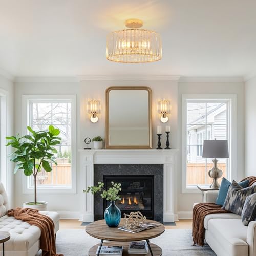 ANWIO Gold Crystal Wall Light, Modern Wall Light with E27 Base, Crystal Glass Wall Lights Interior, Wall Lamp for Bedroom, Kitchen, 2 Units (Bulbs Excluded)