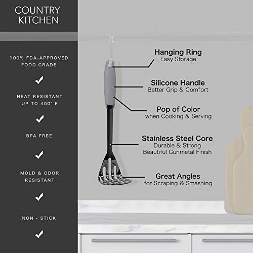 Country Kitchen 4 Pc Stainless Steel Cooking Utensil Set with Silicone