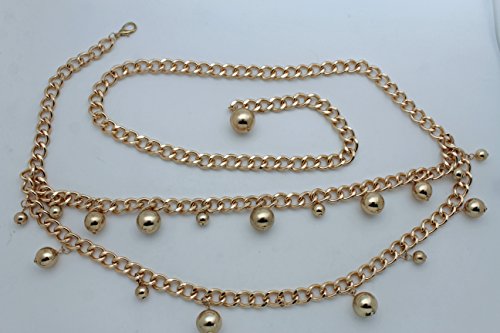 TFJ Women Fashion Belt Hip High Waist Metal Chain Balls Charms Plus M L XL Gold Color