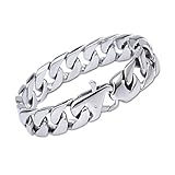 LEADCIN Men's Chain Bracelet 316L Stainless Steel Curb Link 15mm Width, Silver Color