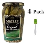 Maille Original Cornichons Gherkins, 13.5 oz (Pack of 4) Bundled with Silicone Basting Brush in a Prime Time Direct Sealed Bag