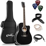 Ashthorpe Full-Size Dreadnought Cutaway Acoustic-Electric Guitar Bundle - Premium Tonewoods - Black
