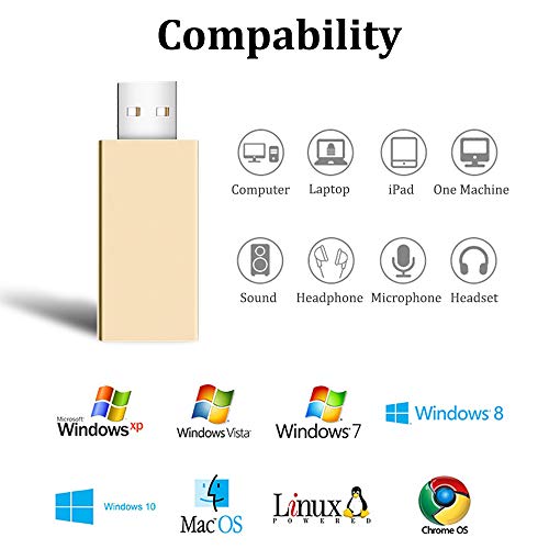 USB Audio Adapter, External USB Sound Card for PC/Mac/Laptop, Xmall USB Sound Card (Gold)