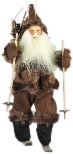 7" Woodland Skiing Hanging Ornament Santa Claus - Brown K00763